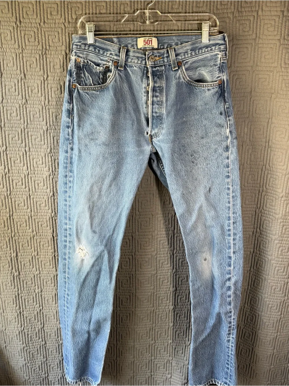 Levis 501 Mens 34x32 Distressed Blue Jeans Splatter Thrashed Workwear Grunge